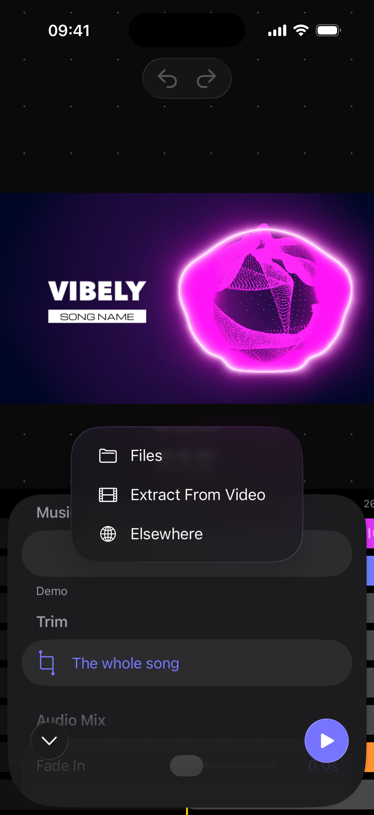 The menu with Files, Extract From Video and Elsewhere